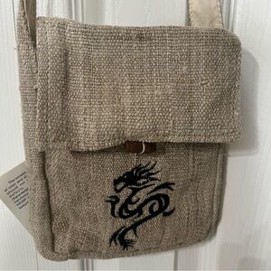 Earth Divas Hobo Bohemian crossbody Bag Dragon Embroidery Zip Nepal NWT